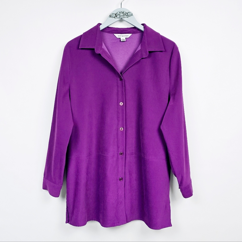 August Max Vibrant Purple Button Down‎ Shirt - Women's Size X - MINT!
